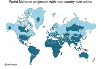 Mercator Projektion plus wirkliche Gr&ouml;&szlig;e